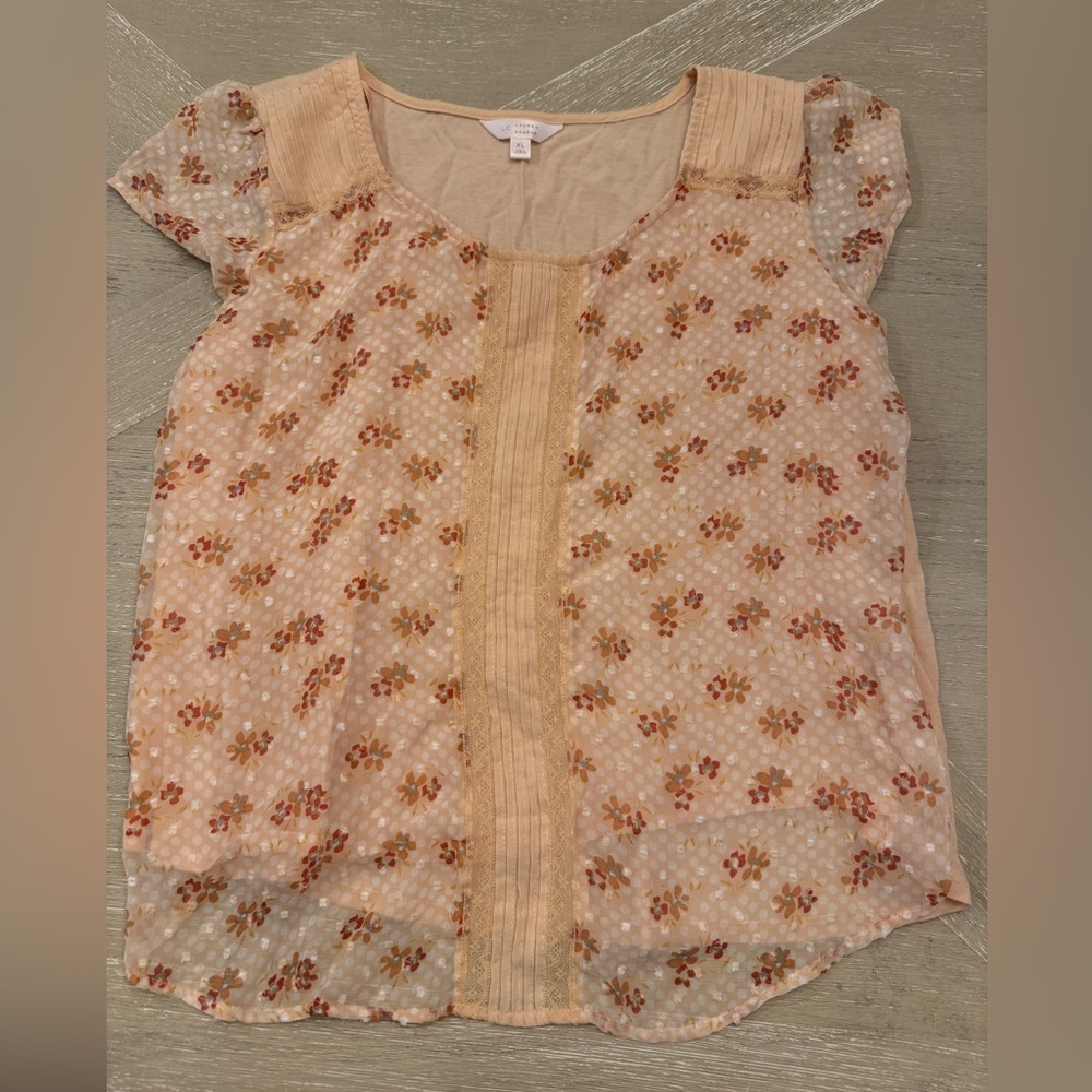 LC Lauren Conrad Floral Peach and Cream Blouse